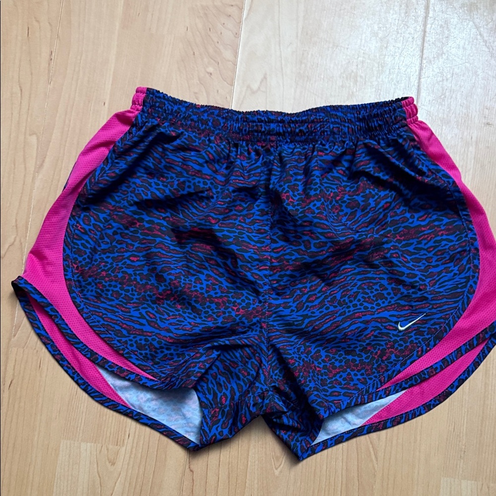 Nike Women's Athletic Shorts in Blue and Pink Pattern